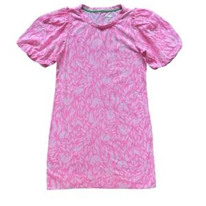 Lilly Pulitzer Mercer Mini T-shirt Dress S Pink Floral Bell Sleeve Supima $118